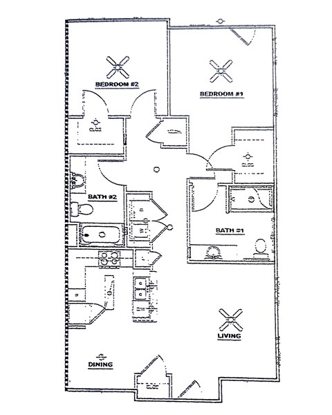 Floor plan for 2 beds, 2 baths, 1210 sqft